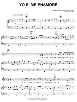 page one of Yo Si Me Enamore (Piano, Vocal & Guitar Chords (Right-Hand Melody))