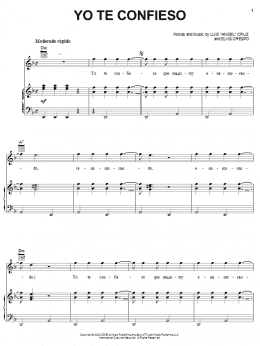 page one of Yo Te Confieso (Piano, Vocal & Guitar Chords (Right-Hand Melody))