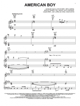 page one of American Boy (Piano, Vocal & Guitar Chords (Right-Hand Melody))