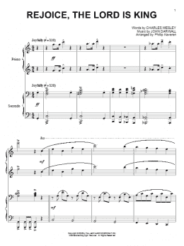page one of Rejoice, The Lord Is King (arr. Phillip Keveren) (Piano Duet)
