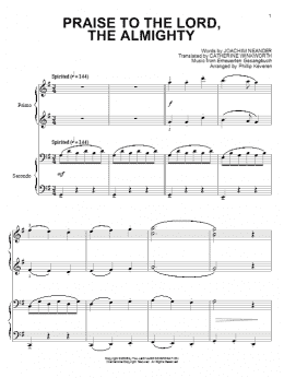 page one of Praise To The Lord, The Almighty (arr. Phillip Keveren) (Piano Duet)