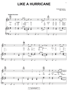 page one of Like A Hurricane (Piano, Vocal & Guitar Chords (Right-Hand Melody))