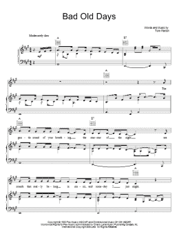 page one of Bad Old Days (Piano, Vocal & Guitar Chords (Right-Hand Melody))