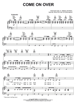 page one of Come On Over (Piano, Vocal & Guitar Chords (Right-Hand Melody))