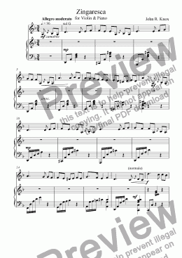 page one of Zingaresca For Violin & Piano