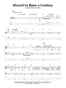 page one of Should've Been A Cowboy (Bass Guitar Tab)