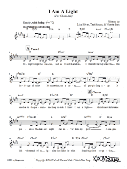 page one of I Am A Light (For Chanukah) (Lead Sheet / Fake Book)