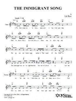 page one of The Immigrant Song (Lead Sheet / Fake Book)