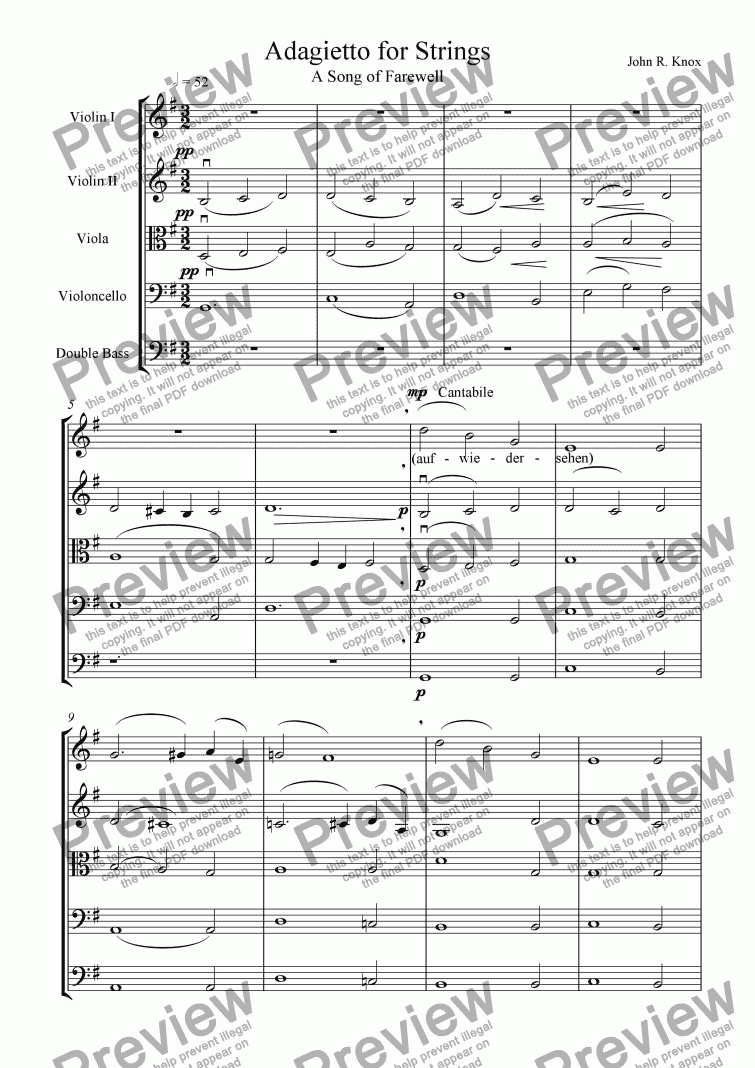 page one of Adagietto For Strings