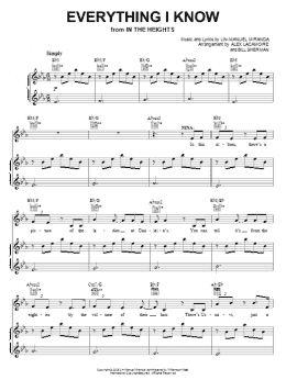 page one of Everything I Know (from In The Heights: The Musical) (Piano, Vocal & Guitar Chords (Right-Hand Melody))