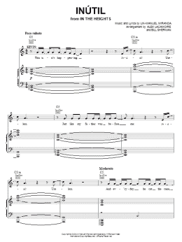 page one of Inutil (from In The Heights: The Musical) (Piano, Vocal & Guitar Chords (Right-Hand Melody))
