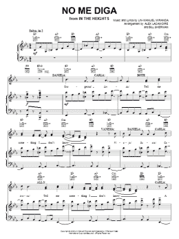 page one of No Me Diga (from In The Heights: The Musical) (Piano, Vocal & Guitar Chords (Right-Hand Melody))