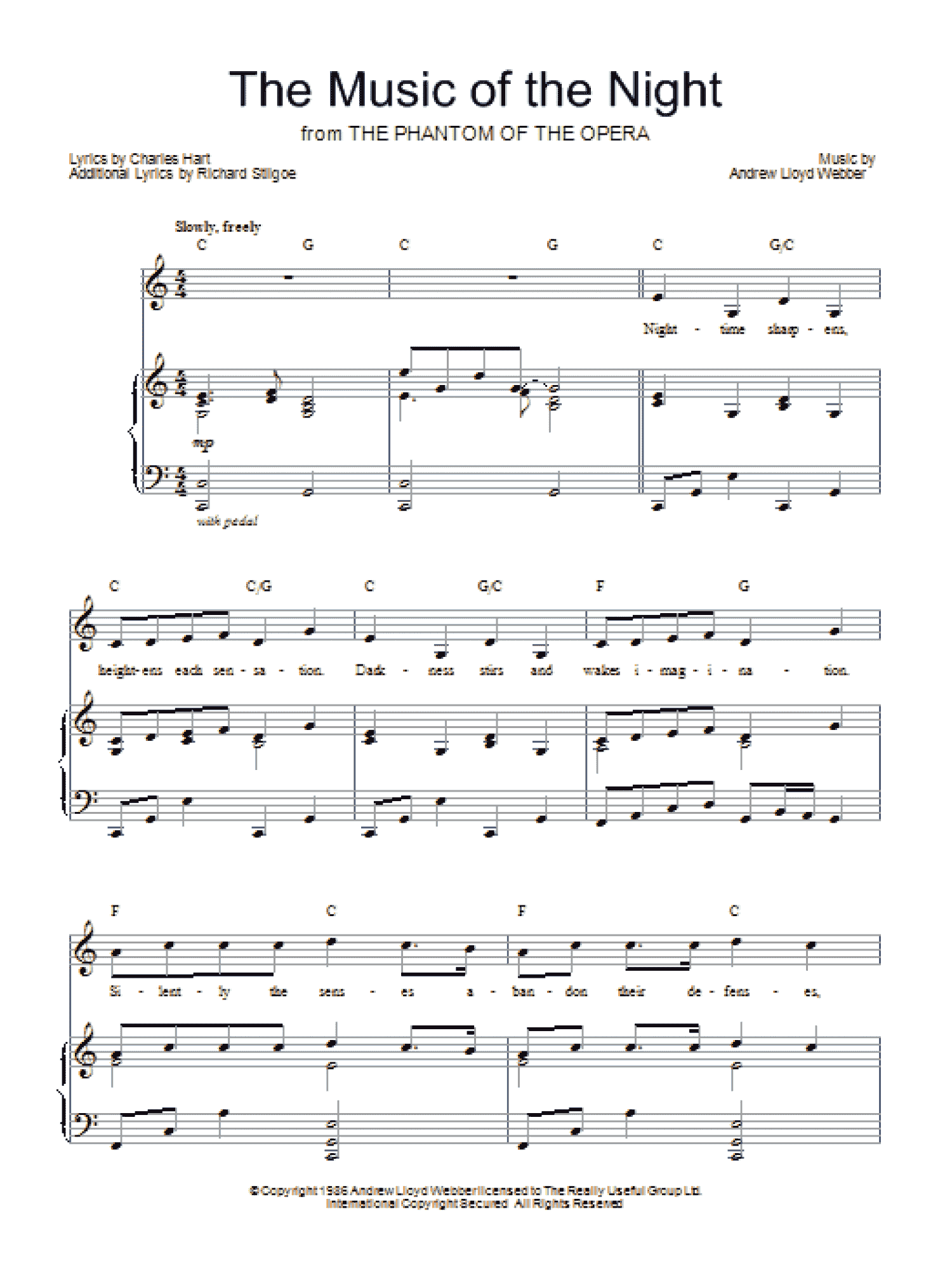 The Music Of The Night (from The Phantom Of The Opera) (Piano, Vocal & Guitar Chords (Right-Hand Melody))