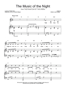 page one of The Music Of The Night (from The Phantom Of The Opera) (Piano, Vocal & Guitar Chords (Right-Hand Melody))