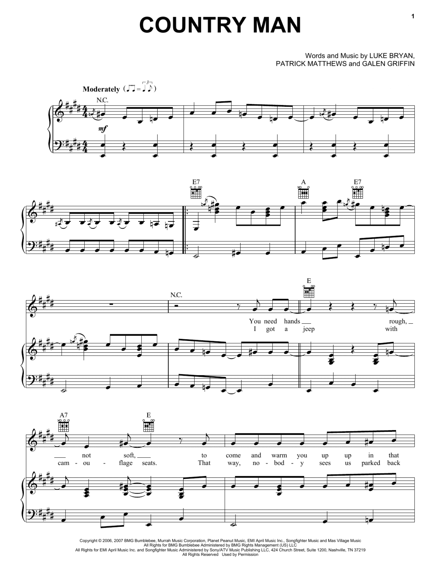 Country Man (Piano, Vocal & Guitar Chords (Right-Hand Melody))