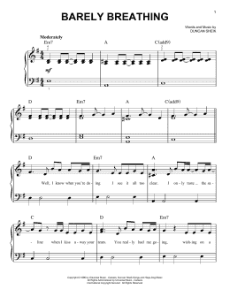 page one of Barely Breathing (Easy Piano)