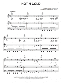 page one of Hot N Cold (Piano, Vocal & Guitar Chords (Right-Hand Melody))