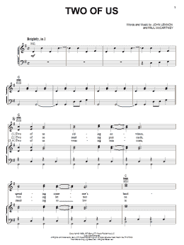 page one of Two Of Us (Piano, Vocal & Guitar Chords (Right-Hand Melody))