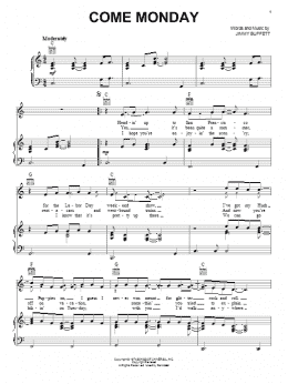 page one of Come Monday (Piano, Vocal & Guitar Chords (Right-Hand Melody))
