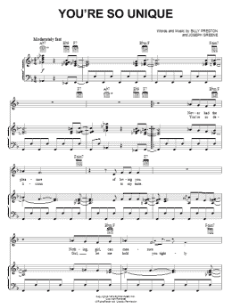 page one of You're So Unique (Piano, Vocal & Guitar Chords (Right-Hand Melody))