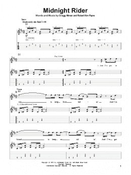 page one of Midnight Rider (Guitar Tab (Single Guitar))