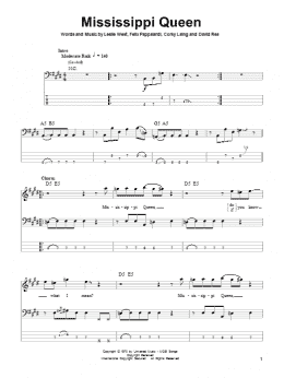 page one of Mississippi Queen (Bass Guitar Tab)