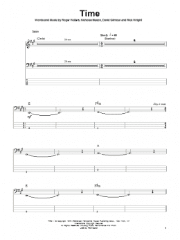 page one of Time (Bass Guitar Tab)