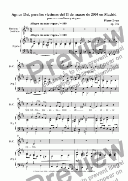 page one of Agnus Dei, para las victimas del 11 de marzo de 2004 en Madrid, para voz mediana y órgano, op. 34a