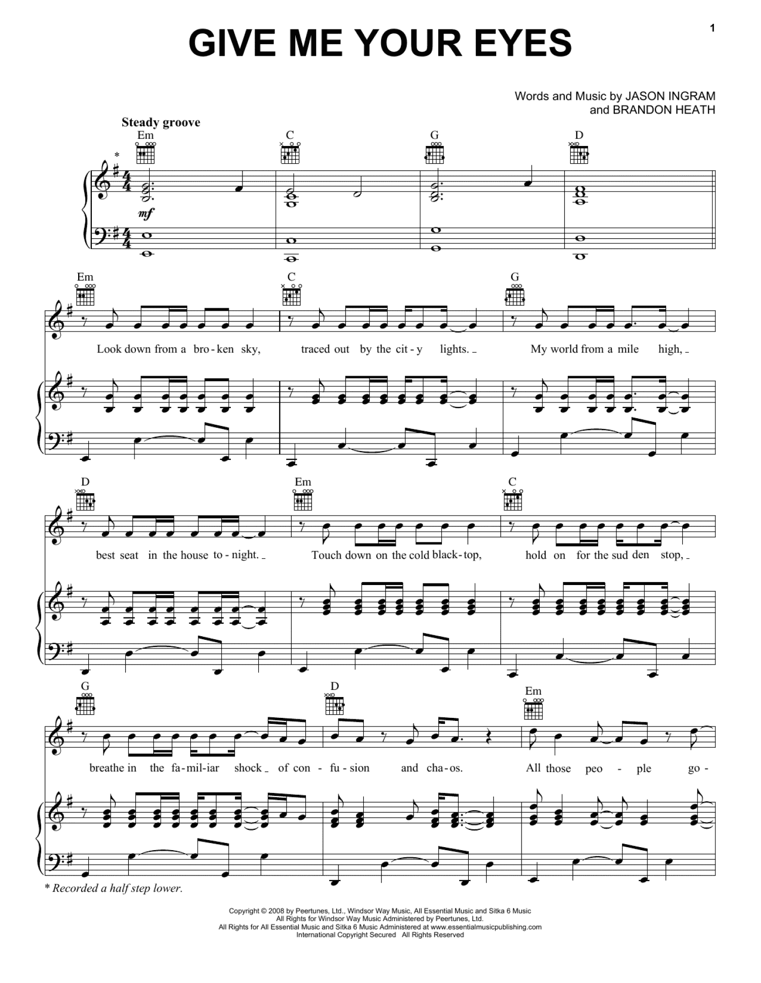 Give Me Your Eyes (Piano, Vocal & Guitar Chords (Right-Hand Melody))