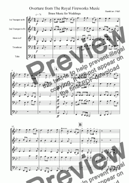 page one of Overture to The Royal Fireworks - Brass Music for Weddings