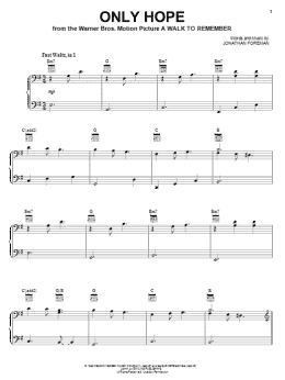 page one of Only Hope (Piano, Vocal & Guitar Chords (Right-Hand Melody))