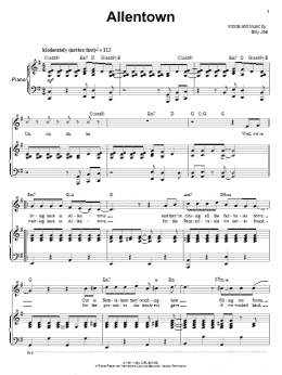 page one of Allentown (Piano & Vocal)