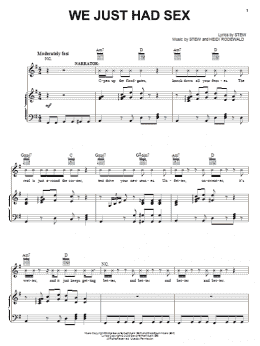 page one of We Just Had Sex (Piano, Vocal & Guitar Chords (Right-Hand Melody))