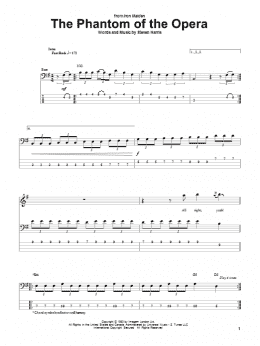 page one of The Phantom Of The Opera (Bass Guitar Tab)