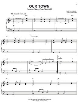 page one of Our Town (from Cars) (Easy Piano)