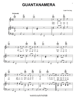 page one of Guantanamera (Piano, Vocal & Guitar Chords (Right-Hand Melody))