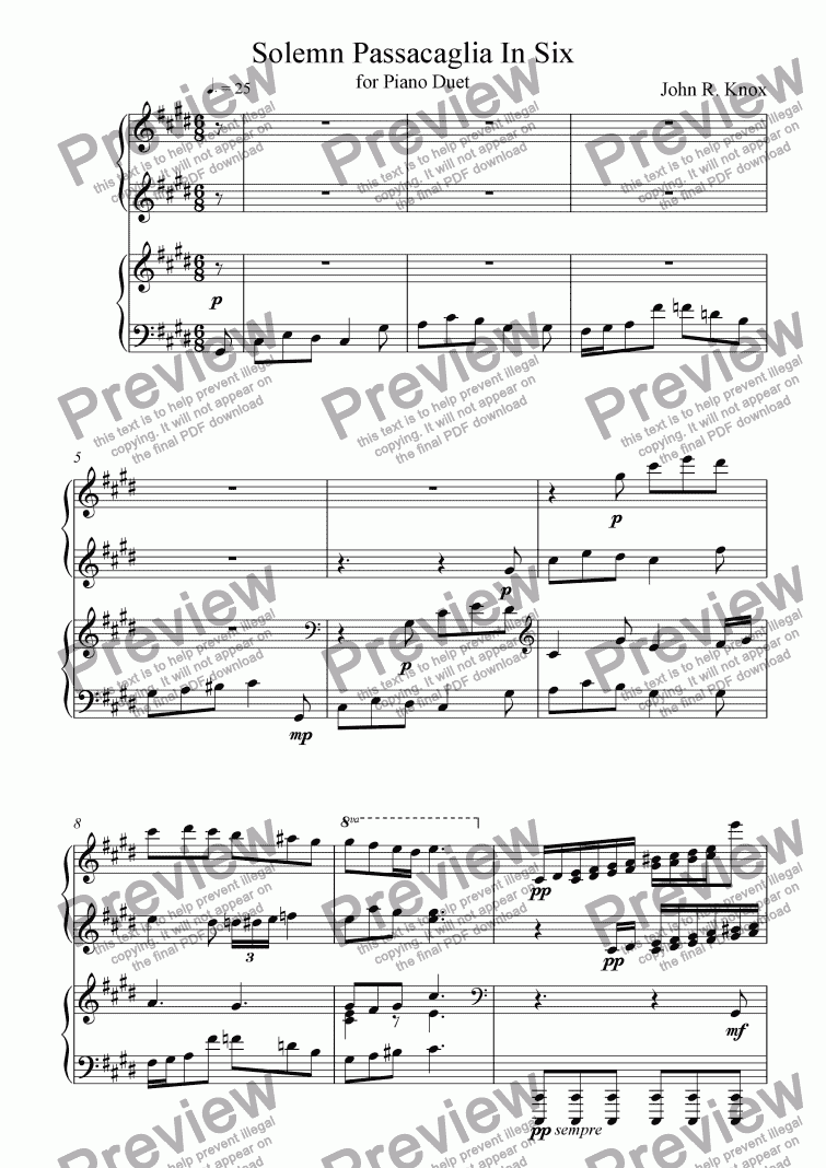 page one of Solemn  Passacaglia In Six For Piano Duet