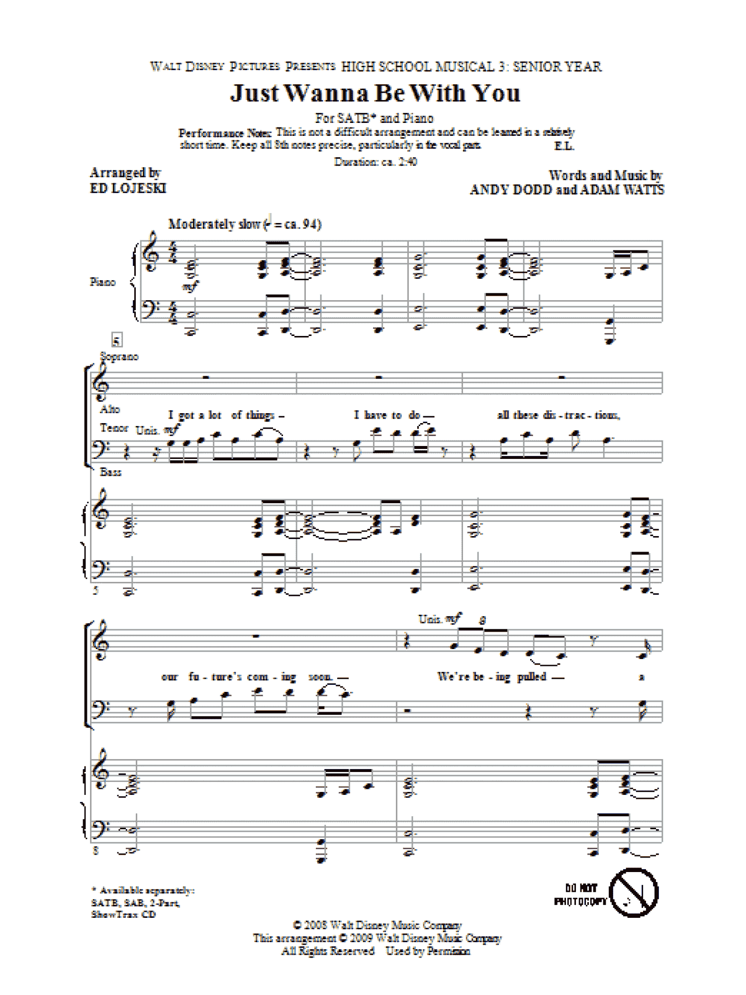 Just Wanna Be With You (from High School Musical 3) (SATB Choir)