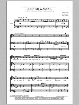 page one of Cornish Wassail (Unison Choir)