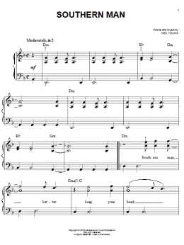 page one of Southern Man (Easy Piano)