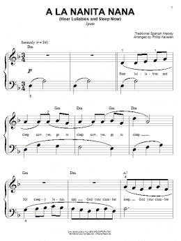 page one of A La Nanita Nana (Hear Lullabies And Sleep Now) (arr. Phillip Keveren) (Big Note Piano)