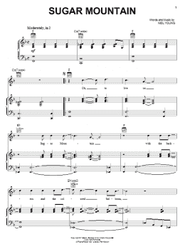 page one of Sugar Mountain (Piano, Vocal & Guitar Chords (Right-Hand Melody))