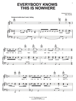 page one of Everybody Knows This Is Nowhere (Piano, Vocal & Guitar Chords (Right-Hand Melody))