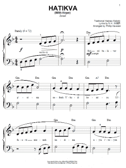 page one of Hatikvah (With Hope) (arr. Phillip Keveren) (Big Note Piano)