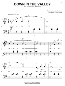 page one of Down In The Valley (arr. Phillip Keveren) (Big Note Piano)