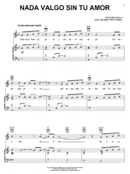 page one of Nada Valgo Sin Tu Amor (Piano, Vocal & Guitar Chords (Right-Hand Melody))