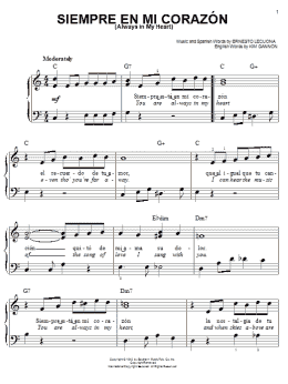 page one of Always In My Heart (Siempre En Mi Corazon) (Easy Piano)