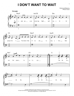 page one of I Don't Want To Wait (Easy Piano)