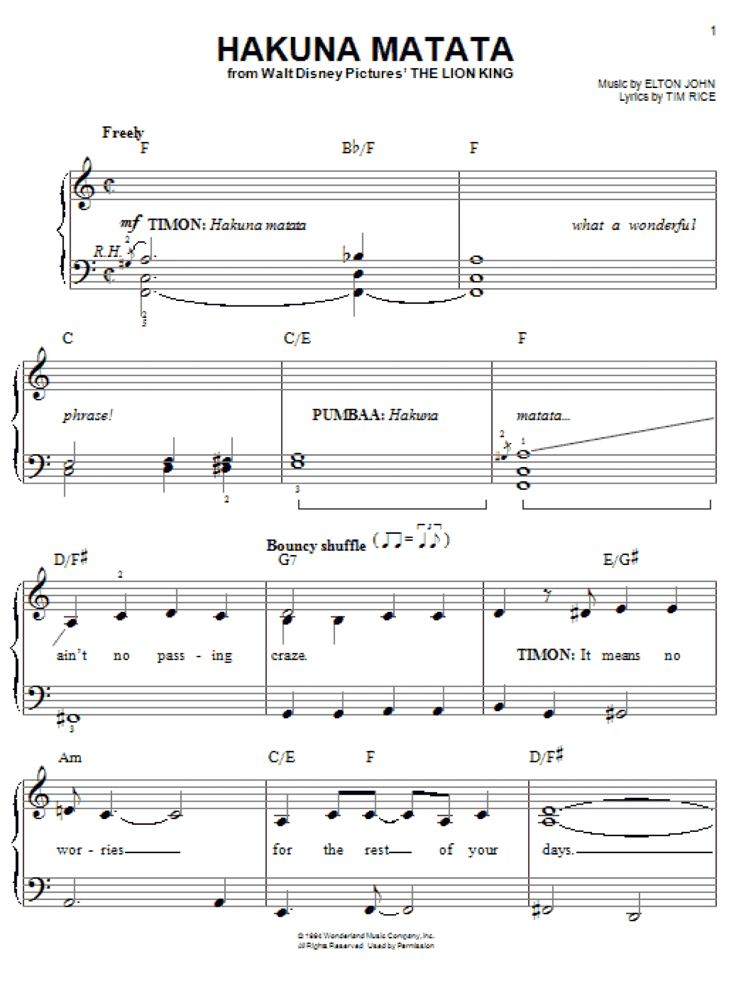 Hakuna Matata (from The Lion King) (Easy Piano)