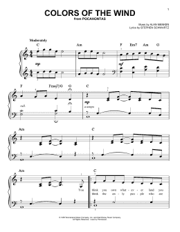 page one of Colors Of The Wind (from Pocahontas) (Easy Piano)